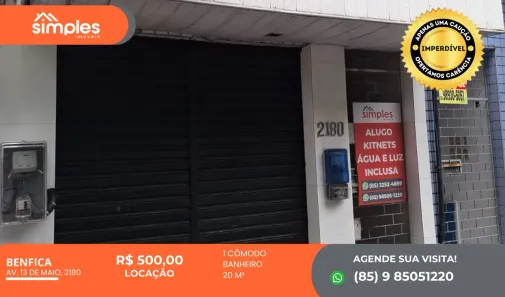 Kitnet para alugar, 20m² no Benfica, Fortaleza