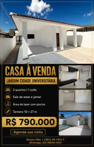 Casa com 3 Quartos à venda, 270m² no Jardim Cidade Universitária, João Pessoa