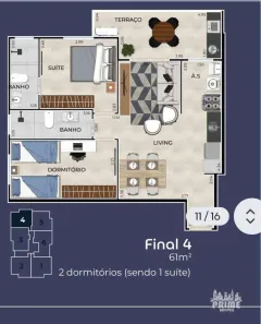 Apartamento com 2 Quartos à venda, 61m² no Guilhermina, Praia Grande