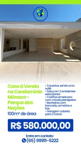 Casa de Condomínio com 3 Quartos à venda, 100m² no Parque Residencial das Nações Indígenas, Cuiabá