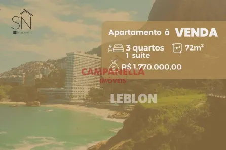 Apartamento com 3 Quartos à venda, 72m² no Leblon, Rio de Janeiro