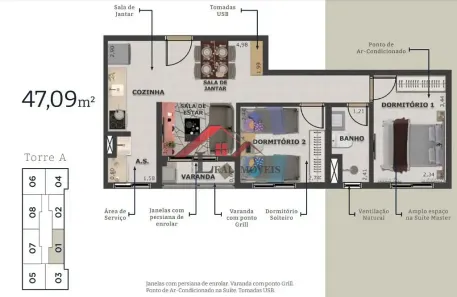 Apartamento com 2 Quartos à venda, 47m² no Vila Guiomar, Santo André