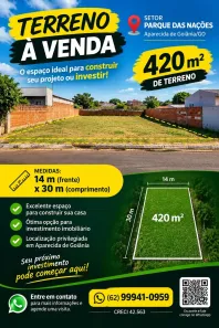 Lote/Terreno à venda, 420m² no Parque das Nações, Aparecida de Goiânia