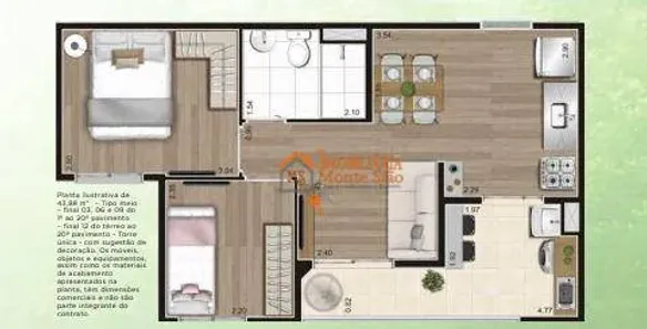 Apartamento com 2 Quartos à venda, 43m² no Vila Antonieta, Guarulhos
