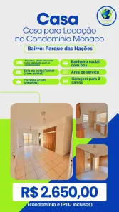 Casa de Condomínio com 3 Quartos para alugar, 10m² no Parque Residencial das Nações Indígenas, Cuiabá