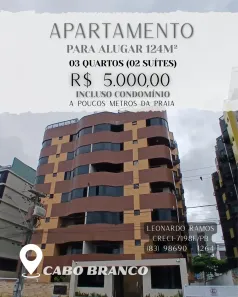 Apartamento com 3 Quartos para alugar, 124m² no Tambaú, João Pessoa