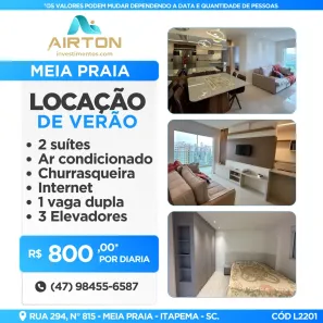 Apartamento com 2 Quartos para alugar, 81m² no Meia Praia, Itapema