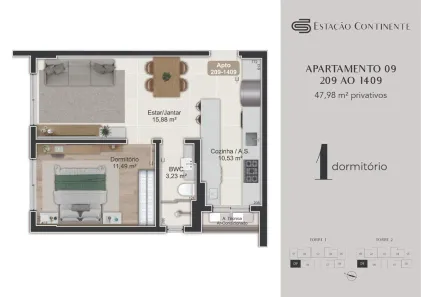 Apartamento com 1 Quarto à venda, 48m² no Campinas, São José