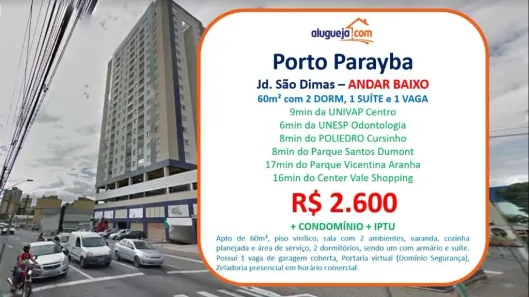 Apartamento com 2 Quartos para alugar, 60m² no Jardim São Dimas, São José dos Campos