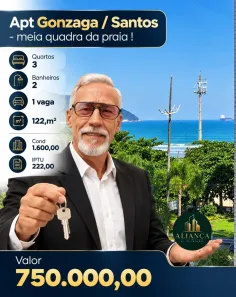 Apartamento com 3 Quartos à venda, 122m² no Gonzaga, Santos