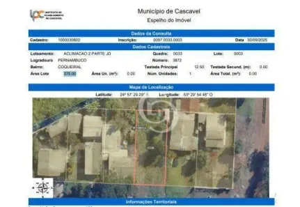 Lote/Terreno à venda, 375m² no Coqueiral, Cascavel