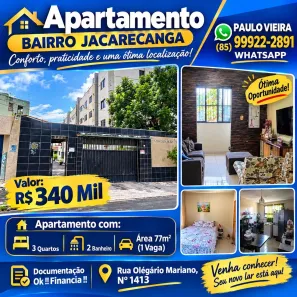 Apartamento com 3 Quartos à venda, 77m² no Jacarecanga, Fortaleza