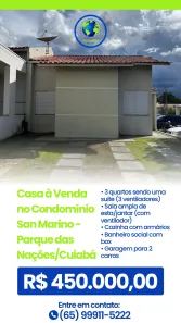 Casa de Condomínio com 3 Quartos à venda, 90m² no Parque Residencial das Nações Indígenas, Cuiabá