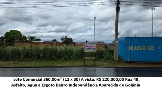 Lote/Terreno à venda, 360m² no Independência - 2º Complemento, Aparecida de Goiânia