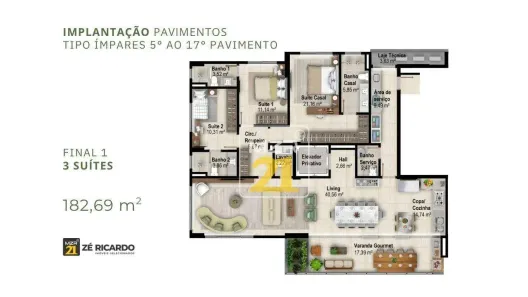 Apartamento com 3 Quartos à venda, 183m² no Plano Diretor Sul, Palmas