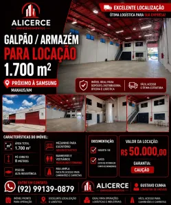 Galpão/Depósito/Armazém para alugar, 1700m² no Distrito Industrial I, Manaus
