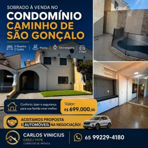 Casa de Condomínio com 3 Quartos à venda, 200m² no Coophema, Cuiabá