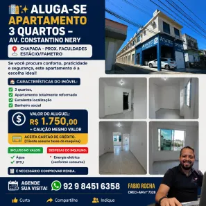 Apartamento com 3 Quartos para alugar, 55m² no Chapada, Manaus