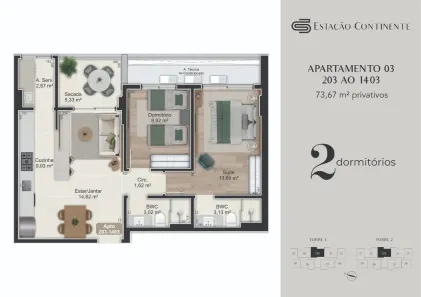 Apartamento com 2 Quartos à venda, 74m² no Campinas, São José