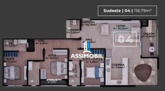 Apartamento com 3 Quartos à venda, 119m² no Pagani, Palhoça