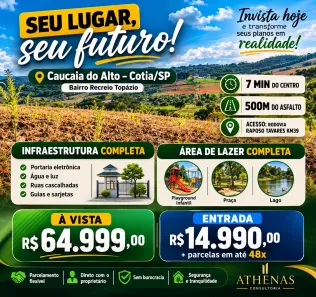 Lote/Terreno à venda, 500m² no Recreio Topázio (Caucaia do Alto), Cotia
