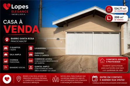Casa com 3 Quartos à venda, 124m² no Santa Rosa Ipês, Piracicaba