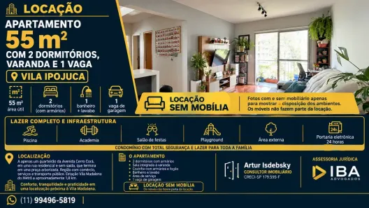 Apartamento com 2 Quartos para alugar, 55m² no Vila Ipojuca, São Paulo