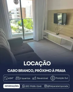 Apartamento com 2 Quartos para alugar, 60m² no Cabo Branco, João Pessoa