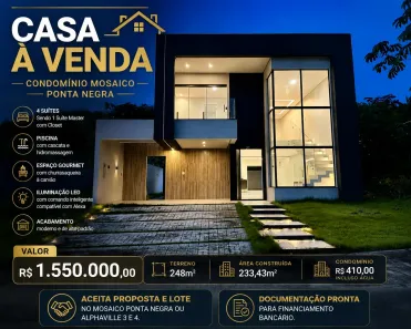 Sobrado com 4 Quartos à venda, 233m² no Ponta Negra, Manaus