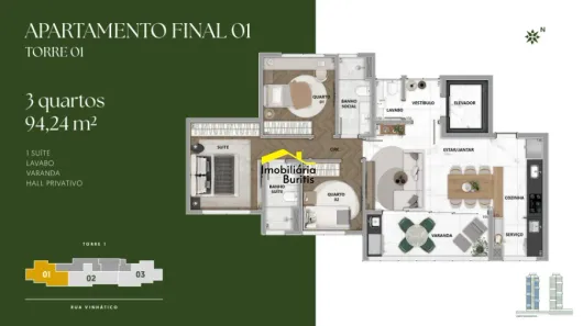 Apartamento com 3 Quartos à venda, 94m² no Vale do Sereno, Nova Lima