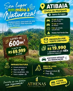 Lote/Terreno à venda, 600m² no Jardim Brasil, Atibaia