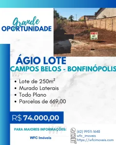 Lote/Terreno à venda, 250m² no Residencial Campo Belo, Bonfinópolis
