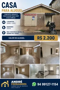 Casa com 3 Quartos para alugar, 200m² no Rio Verde, Parauapebas