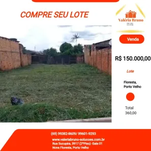 Lote/Terreno à venda, 360m² no Floresta, Porto Velho
