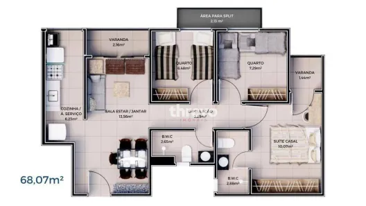 Apartamento com 3 Quartos à venda, 68m² no Cabral, Teresina