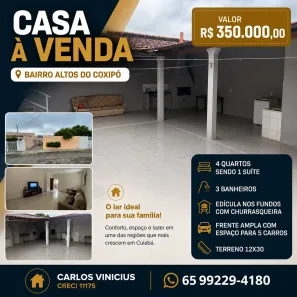 Casa com 4 Quartos à venda, 200m² no Altos do Coxipó, Cuiabá