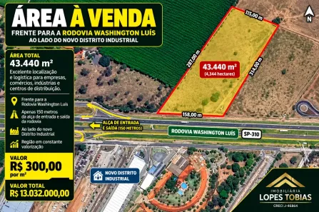 Lote/Terreno à venda, 43440m² no Distrito Industrial Waldemar de Oliveira Verdi, São José do Rio Preto