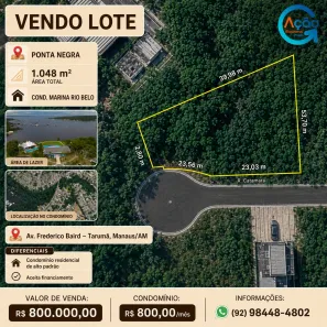 Lote/Terreno à venda, 1048m² no Ponta Negra, Manaus