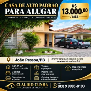 Casa com 3 Quartos para alugar, 240m² no Portal do Sol, João Pessoa