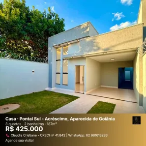 Casa com 3 Quartos à venda, 187m² no Pontal Sul - Acréscimo, Aparecida de Goiânia