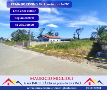 Lote/Terreno à venda, 490m² no Praia do Ervino, São Francisco do Sul