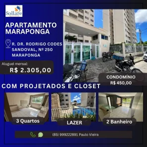 Apartamento com 3 Quartos para alugar, 65m² no Mondubim, Fortaleza