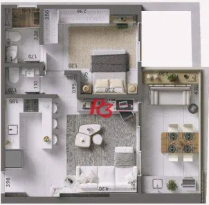 Apartamento com 1 Quarto à venda, 58m² no Ponta da Praia, Santos