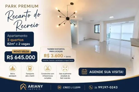 Apartamento com 3 Quartos para venda ou aluguel, 82m² no Recreio dos Bandeirantes, Rio de Janeiro