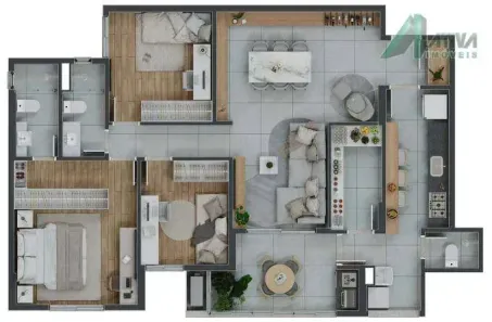 Apartamento com 3 Quartos à venda, 108m² no Serra do Curral Del Rey, Nova Lima