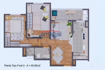 Apartamento com 2 Quartos à venda, 56m² no Jardim Santa Maria, Jacareí