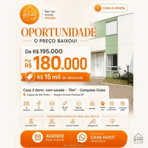 Casa de Condomínio com 2 Quartos à venda, 70m² no Capela de São Pedro, Vargem Grande Paulista