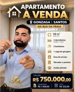 Apartamento com 3 Quartos à venda, 125m² no Gonzaga, Santos