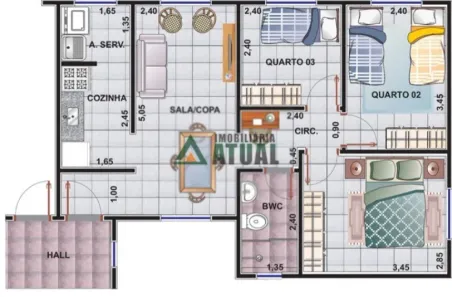 Apartamento com 3 Quartos à venda, 59m² no Centro, Cambé