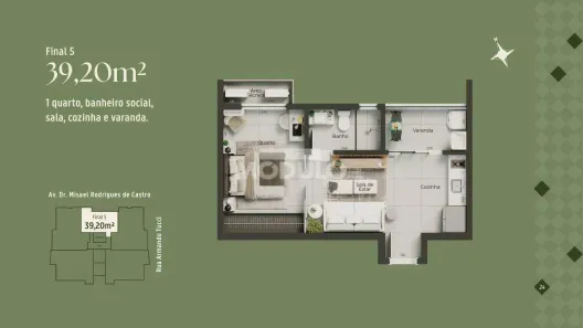 Flat com 1 Quarto à venda, 39m² no Santa Mônica, Uberlândia